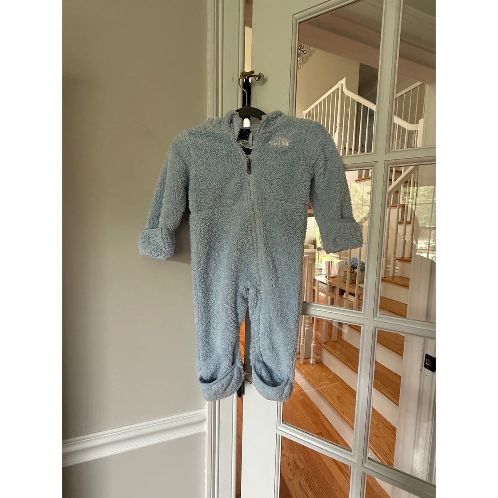 The North Face Baby Campshire One Piece Hooded Footie Blue Fleece 6-12M - Picture 2 of 6